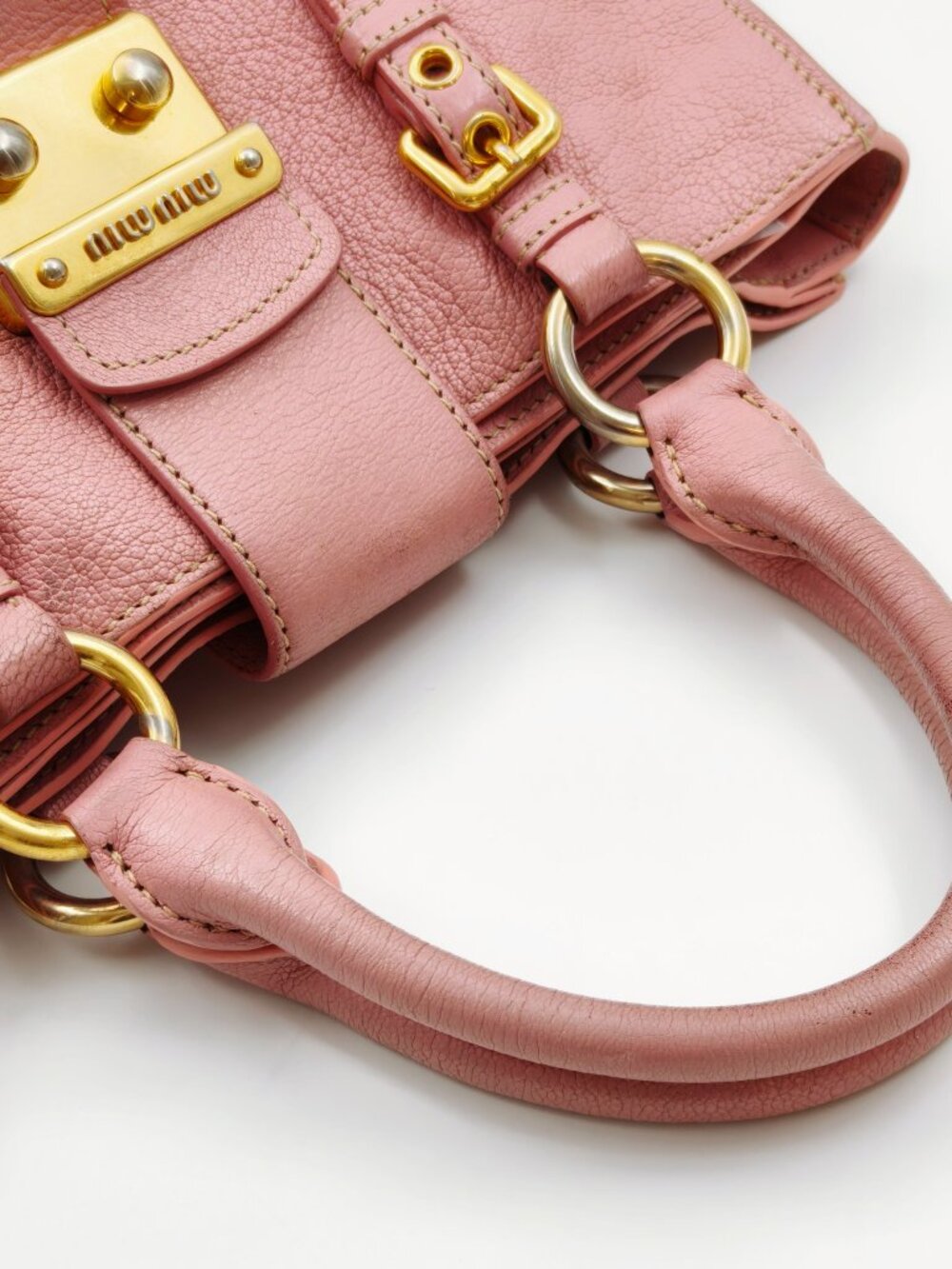 Miu Miu Pink Vitello Leather Satchel Top Handle Bag Gold Hardware - Picture 5 of 15